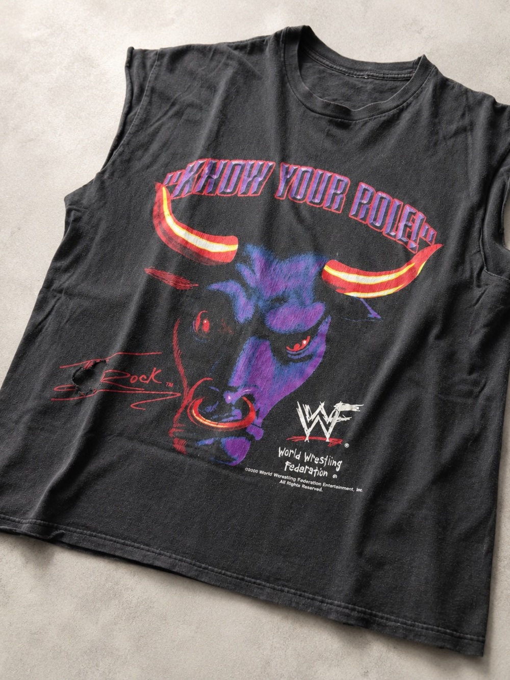 Vintage WWF 'Know Your Role' The Rock Graphic Muscle Tee